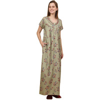 Sweet Dreams Women Printed Full Length Night Dress Green
