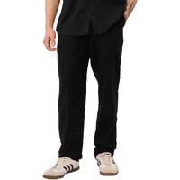 The Souled Store Solids: Midnight Black Mens And Boys Buttoned Slim Fit Cotton Linen Pants