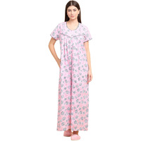 Sweet Dreams Women's Cotton Maxi Night Dress Nightgown (Ocw-3652_Pink_L)