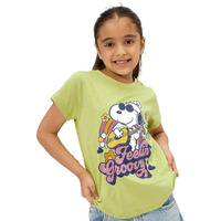 The Souled Store Peanuts: Groovy Vibes Girls Short Sleeves Round Neck Green Graphic Printed Cotton T-Shirts
