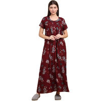 Sweet Dreams Women's Cotton Maxi Casual Nightgown (Ocw-3754 Maroon M)