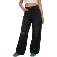 The Souled Store Denim: Amaranth Blue Women And Girls Buttoned Cotton Wide Leg Jeans