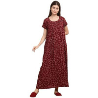 Sweet Dreams Women Printed Night Dress Maroon