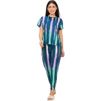 Sweet Dreams Women's Cotton Blend Geometric Pajama Set Pack Of 2 (2068Ayco Teal L)