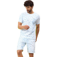Sweet Dreams Men's Trendy Print Co-Ord Set | T-Shirt & Shorts Sets Outdoor Style | Relaxed Fit Matching Outfit For Home & Streetwear |Soft Fabric Night Suit Set M-3Xl Sky Blue