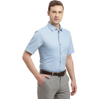Turtle Men 100% Cotton Regular Fit Light Blue Printed Half Sleeve Formal Shirt