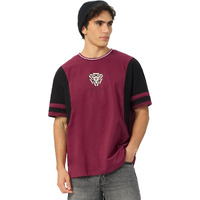 The Souled Store Official Iron Man: Arc Reactor Oversized T-Shirt For Men Boys Cotton Casual Half Sleeves Baggy Loose Fit Drop Shoulder Round Neck Maroon And Black