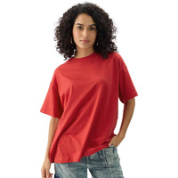 The Souled Store Solids: Rouge Red Women And Girls Short Sleeve Round Neck Cotton Oversized T-Shirts