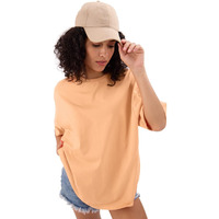 The Souled Store Solids: Fuzzy Peach Women And Girls Short Sleeves Round Neck Cotton Oversized T-Shirts
