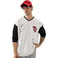 The Souled Store Official Tom & Jerry: Stripped Men And Boys V Neck Multicolor Cotton Oversized Full Sleeve T-Shirts