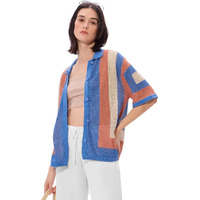 The Souled Store Carnelian Women And Girls Short Sleeves Collared Neck Button Front Open Knit Structured Boyfriend Shirts