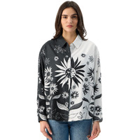 The Souled Store Floral Yin Yang Long Sleeve Collared Neck Button Front Black And White Graphic Printed Boyfriend Shirts For Women And Girls - Stylish And Symbolic Fashion For Every Occasion