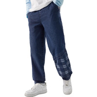The Souled Store Urban Plaid Men And Boys Pull On Baggy Fit Cotton Denim Joggers Blue
