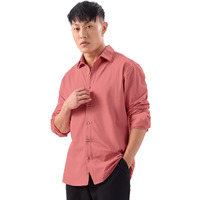 The Souled Store Coral Sand: 100% Cotton Men & Boys Long Sleeve Collared Neck Button Front Solid Textured Shirts