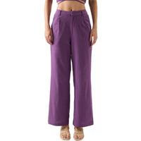 The Souled Store Solids: Plum Women Pants Pants Trousers Jeans Chinos Joggers Cargo Sweatpants Track Bottoms Slim Fit Straight Leg Stretchable Comfortable Casual Formal Fashionable Trendy Classic