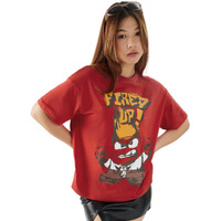 The Souled Store Official Inside Out: Fired Up Women And Girls Short Sleeves Round Neck Red Graphic Printed Cotton Oversized T-Shirts