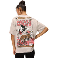 The Souled Store Official Mickey Mouse: Fly Away Women And Girls Short Sleeves Round Neck Graphic Printed Cotton Oversized T-Shirts Grey