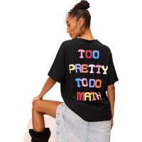 The Souled Store Pretty For Math Women And Girls Short Sleeve Round Cotton Oversized T-Shirts Black
