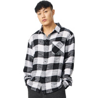 The Souled Store Plaid : Black,White Men And Boys Long Sleeve Collared Neck Button Down Linen Relaxed Fit Check Shirts