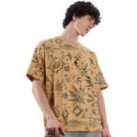 The Souled Store Kalahari Men And Boys Short Sleeve Round Neck Brown All Over Printed Cotton Oversized T-Shirts