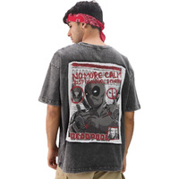 The Souled Store Official Deadpool: No More Calm Men And Boys Short Sleeve Round Neck Grey Cotton Oversize Fit T-Shirt