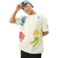 The Souled Store Acid Drip Men And Boys Short Sleeve Round Neck Off White Puff Printed Cotton Oversized T-Shirts