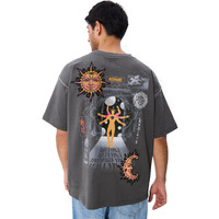 The Souled Store Originals : Kalyuga Oversized T-Shirt For Men Boys Cotton Casual Half Sleeves Baggy Loose Fit Drop Shoulder Round Neck Grey