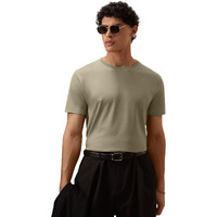 The Souled Store Solid Stone Brown Men & Boys Short Sleeve Round Crew Neck Solid Regular Fit Supima Cotton T-Shirts