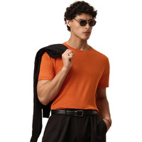 The Souled Store Sparkling Orange Men And Boys Short Sleeve Round Neck Solid Regular Fit Supima Cotton T-Shirts