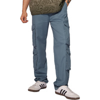 The Souled Store Solids: Steel Blue Men And Boys Buttoned Cotton Blend Straight Fit Cargo Pants