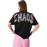 The Souled Store Originals: All Chaos Women And Girls Short Sleeve Round Neck Graphic Printed Cotton Oversized T-Shirts Black