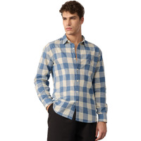 The Souled Store: Blue Sails Men And Boys Long Sleeve Collared Neck Button Front Blue And Cream Checked Embroidered Regular Fit Cotton Linen Shirt