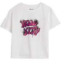 The Souled Store Hello Kitty: Musical Girls Short Sleeves Round Neck White Graphic Printed Cotton Oversized T-Shirts
