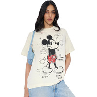 The Souled Store Mickey Mouse: Main Character Women And Girls Short Sleeves Round Neck Off White Graphic Printed Cotton Oversized T-Shirts