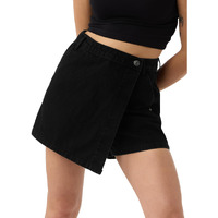 The Souled Store Denim Skorts: Carbon Black Women And Girls Button Closure Solid Cotton Mini Denim Skorts