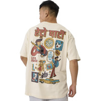 The Souled Store Retro Party Oversized T-Shirt For Men Boys Cotton Casual Half Sleeves Baggy Loose Fit Drop Shoulder Round Neck Off White