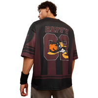 The Souled Store Looney Tunes: Daffy Men And Boys Short Sleeves V Neck Black And Brown Graphic Printed Polyester Oversized Jerseys
