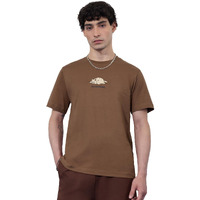 The Souled Store Printed T-Shirt: Do Nothing Men And Boys Short Sleeves Round Neck Brown Graphic Printed Cotton Relaxed Fit T-Shirts