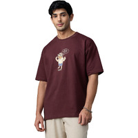 The Souled Store Phir Hera Pheri: Baburao Men And Boys Short Sleeves Round Neck Red Graphic Printed Cotton Oversized Relaxed Fit Lightweight Everyday Casual T-Shirt