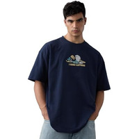 The Souled Store Disney: Need Caffeine Men And Boys Short Sleeves Round Neck Blue Embroidered Cotton Lightweight All-Season Oversized T-Shirt