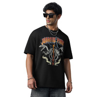 The Souled Store Jurassic Park: Rockstar Men And Boys Short Sleeves Round Neck Black Graphic Printed Cotton Oversized T-Shirts