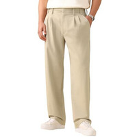 The Souled Store Korean Pants: Beige Mens And Boys Beige Solid Poly-Viscose Blend Straight Fit Pleated Front Partially Elasticated Stretch Trousers