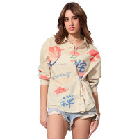 The Souled Store Cotton Linen Shirt: Unbound Women And Girls Long Sleeves Collared Neck Button Front Beige All Over Printed Cotton Linen Boyfriend Shirts