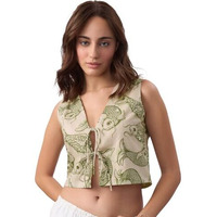 The Souled Store Cropped Vest: Swim Women And Girls Sleeveless V-Neck All Over Print Cotton Regular Fit Lightweight Summer Cropped Vest Top