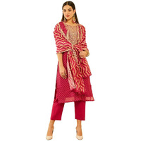 Soch Womens Wine Chanderi Bandhani Printed Suit Set With Sequins Work