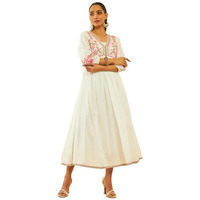 Soch Womens Off White Cotton Embroidered Empire Dress With Cutdana