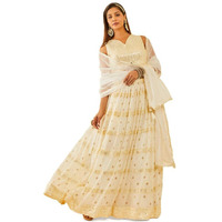 Soch Womens Off White Embellished Georgette Lehenga Choli