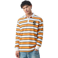 The Souled Store Originals: Stanford Men And Boys Long Sleeves Collared Neck Striped Cotton Blend Regular Fit Comfortable Lightweight All-Season Rugby Polos