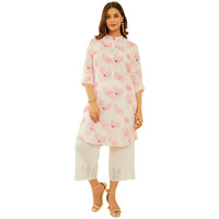 Soch Womens Off White & Pink Floral Print Linen Blend Kurta