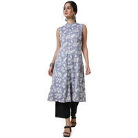 Soch Womens Purple Foil Floral Print Rayon A Line Kurta